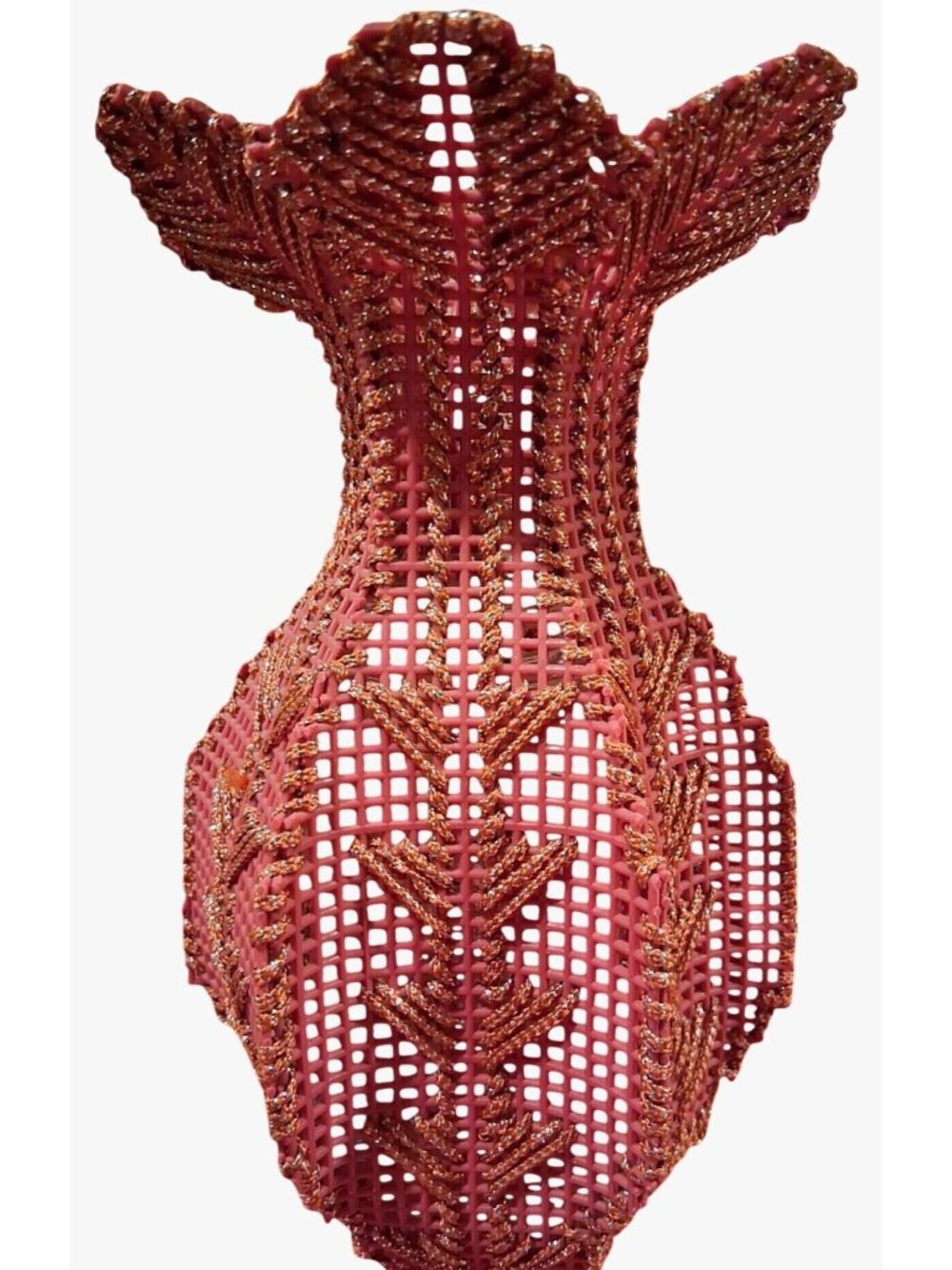 Handcrafted Pink & Gold Decorative Vase With Intricate Woven Design Lightweight